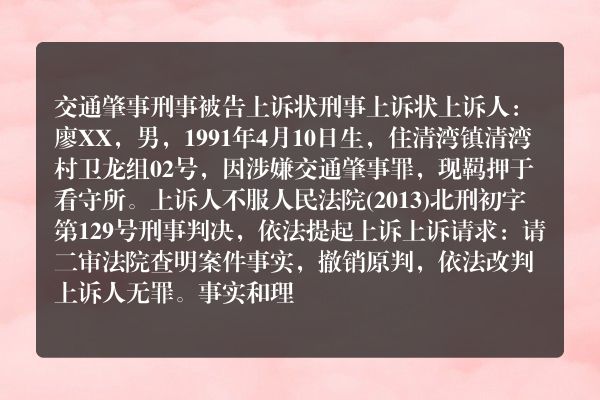 交通肇事刑事被告上诉状