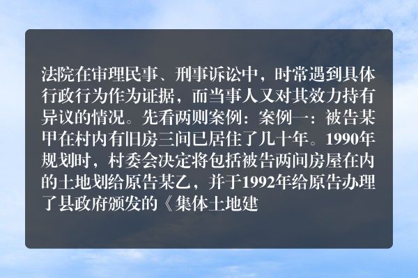 民事、刑事诉讼中对具体行政行为证据的审查认定